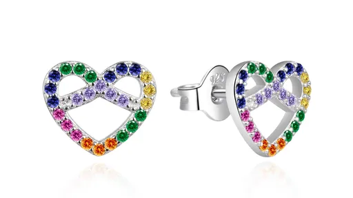 Agato Srdíčkové stříbrné náušnice s barevnými zirkony AGT-E173PC