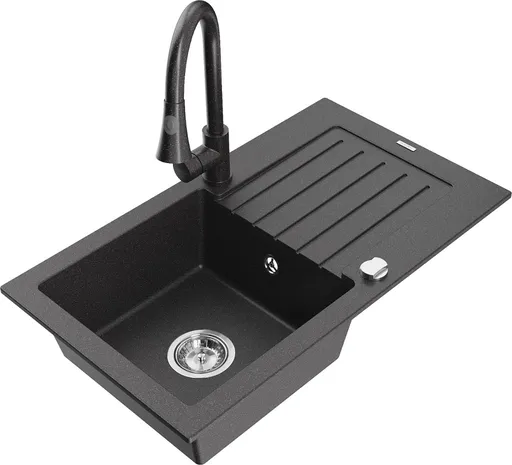 MEXEN/S Pablo granitový dřez 1 s odkapávačem včetně baterie Elia, černá kropenatá 6510-76-670101-76