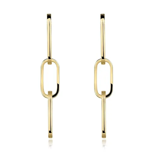 Zlaté 14K náušnice ze žlutého zlata - tenký pásek, řetízková očka, puzetky