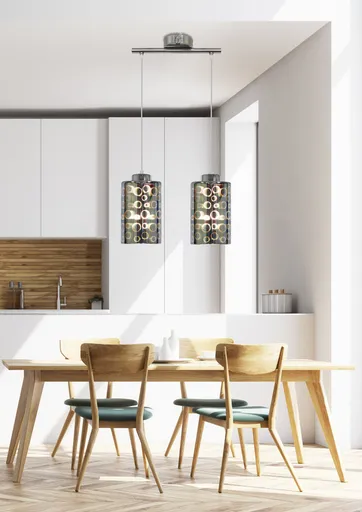 Chromová závěsná lampa, skleněné stínidlo 3D, 2x40W, Nocturno