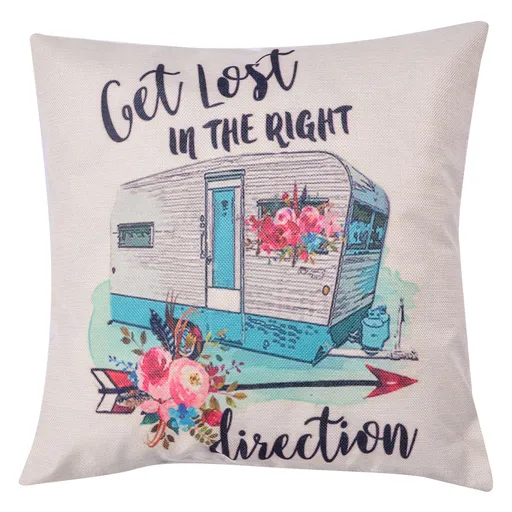 Povlak na polštář s potiskem retro karavanu - 43*43 cm Clayre & Eef
