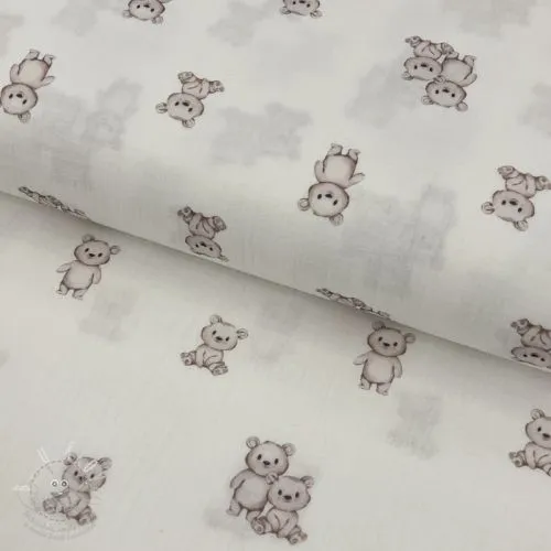 Dvojitá gázovina/mušelín Teddy white digital print ORGANIC