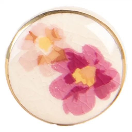 Béžová keramická knopka s růžovými květy - Ø 3*3 cm / S3 cm Clayre & Eef