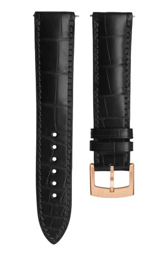 Kožený řemínek Biatec | Černý z pravého aligátora - 20 mm - Rose Gold