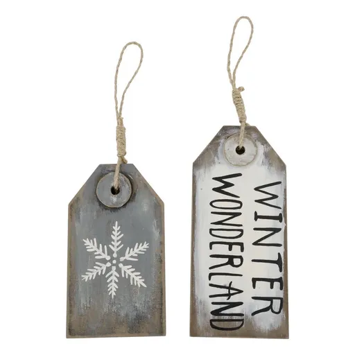 Bílá a šedá antik vánoční ozdoba cedulka Winter - 9*1,5*20 / 9*1,5*16 cm  Chic Antique