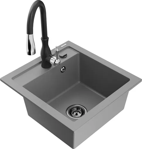 MEXEN/S Vitogranitový dřez 1-miska včetně baterie Savita, šedá 6503-71-672601-70-B