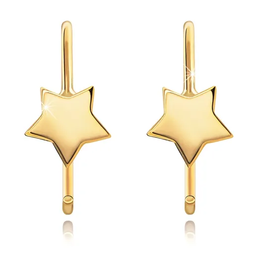 Kruhové náušnice ze žlutého 14K zlata - malá pěticípá hvězda