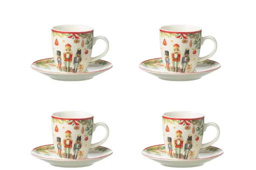 4ks šálek s podšálkem s Louskáčky Chris Nutc v krabičce - 5*10*6 cm / 80 ml J-Line by Jolipa