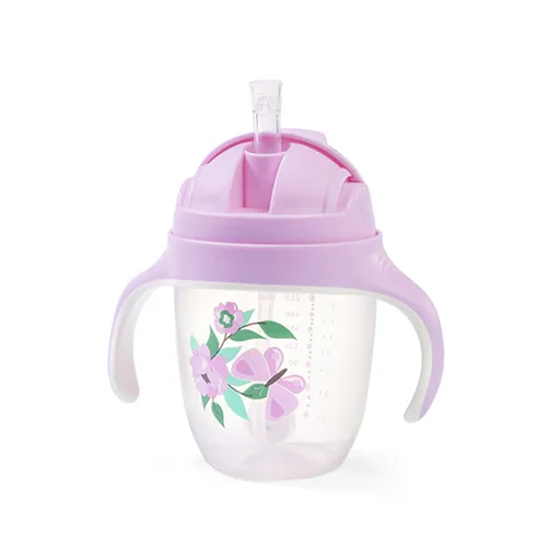 Babyono Hrnek učicí s brčkem Motýlek 6m+ 240 ml 1 ks fialový