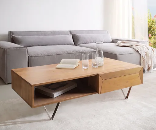 Konferenční stolek Kayu 115x60x40 cm přírodní akácie 2 zásuvky