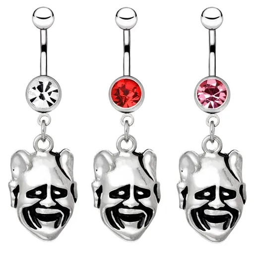Ocelový piercing do pupíku - usměvavá tvář čerta - Barva zirkonu: Červená - R