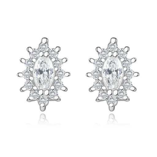 Náušnice ze stříbra 925, třpytivé čiré zrnko s čirou zirkonovou obrubou