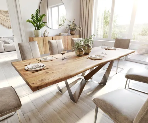 Jídelní stůl Edge 240x100 akácie přírodní Spider plochá ocel