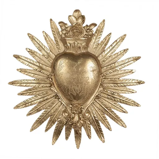 Zlatá antik nástěnná dekorace nejsvětější srdce Ježíšovo - Ø 25*3 cm  Clayre & Eef
