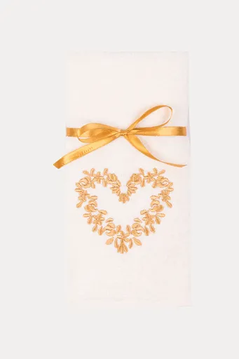 Kuchyňské utěrky HEART, 2 ks Krémová / Hořčicová Sada (2ks, 40x60 cm)