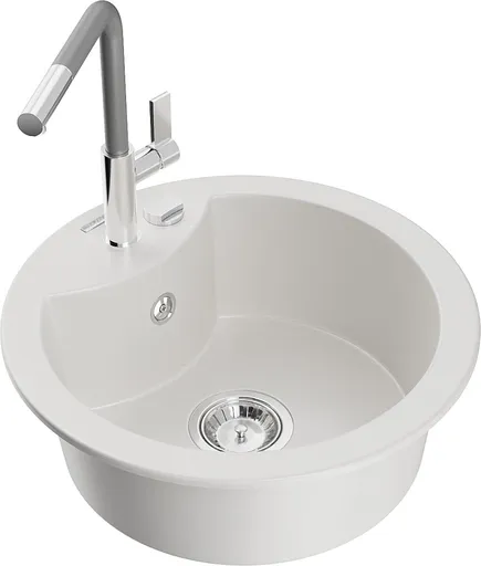 MEXEN/S Diego granitový dřez 1-miska včetně baterie Flora, bílá 6512-20-670401-06