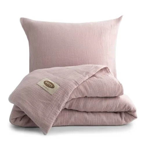 MATEX Mušelínové povlečení starorůžová, 140 x 200 cm, 70 x 90 cm