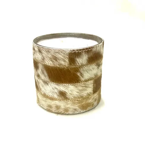 Kožený svícen s vanilkovou svíčkou - 6*6*7cm Mars & More