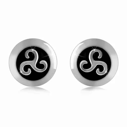 Stříbrné 925 náušnice - triskelion zdobený patinou, tlustý lem