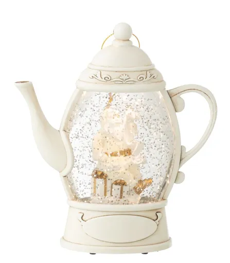 Bílá antik závěsná svítící konvička se Santou a třpytkami Glitt Led -  15*15*16 cm J-Line by Jolipa