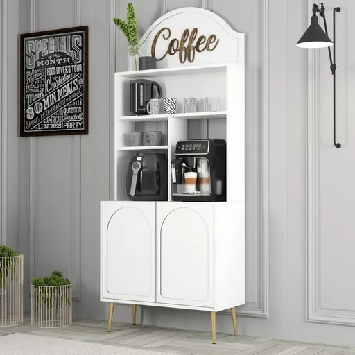 Coffee Bar Cabinet Lyon 80 - White, Gold