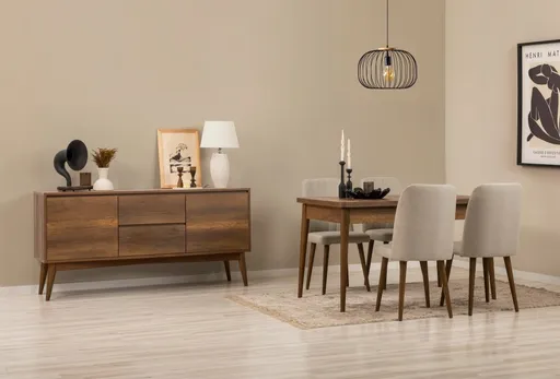 Set s rozkládacím stolem, židlemi a konzolou (6 kusů) Vina 01 1005 - Walnut, Cream