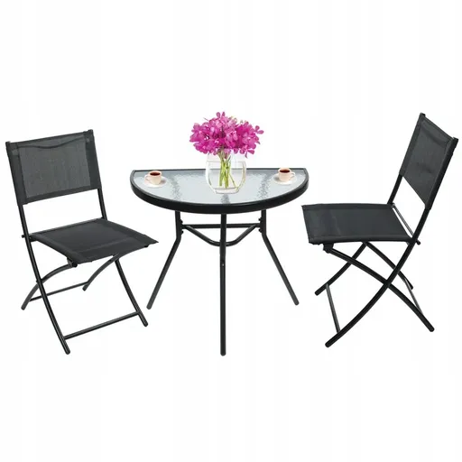 Jumi Balkonový set kovový 2+1 s půlkulatým stolkem Dora antracit