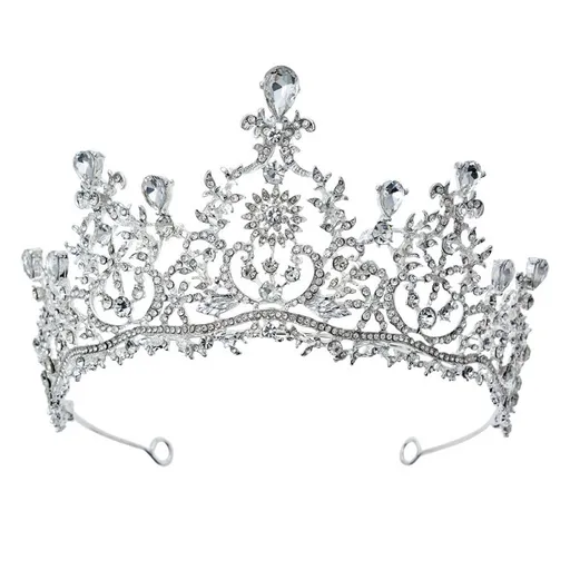 Stříbrná kovová korunka s krystaly Princess - Ø 14*7 cm Clayre & Eef