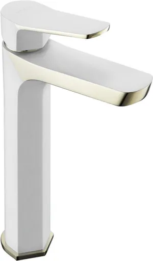 MEXEN Vysoká umyvadlová baterie Lerma, bílá/zlato 74310-25