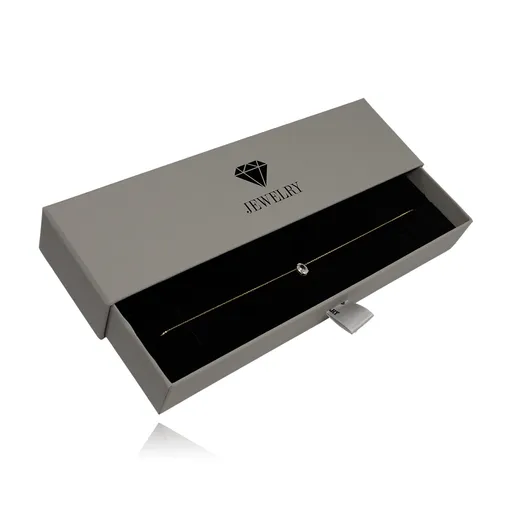 Šedá vysúvací papírová krabička na náramek JEWELRY s motivem diamantu