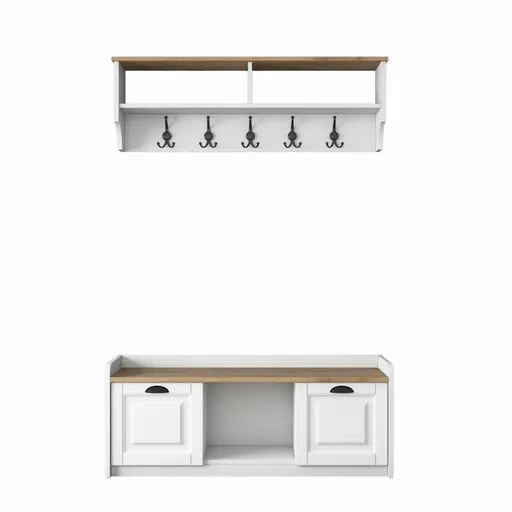 Nástěnný věšák s botníkem Polo White and Walnut