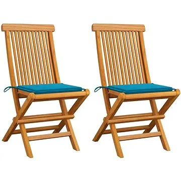 SHUMEE Židle zahradní s modrými poduškami teak 3062464 - 2ks v balení (3062464)