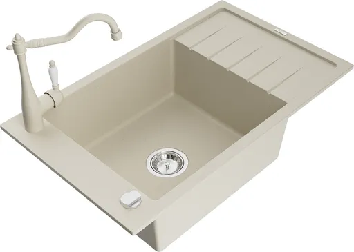 MEXEN/S Elias granitový dřez 1-miska včetně baterie Carla, béžová 6511-69-670700-69