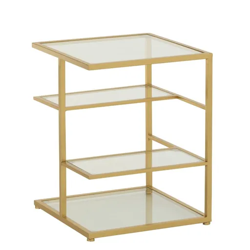 Zlatý kovový odkládací stolek se skleněnými policemi Doree gold - 40*40*51 cm J-Line by Jolipa