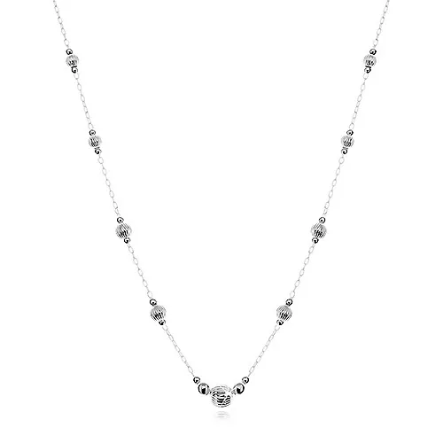 Stříbrný 925 náhrdelník, větší kuličky se zářezy a menší hladké