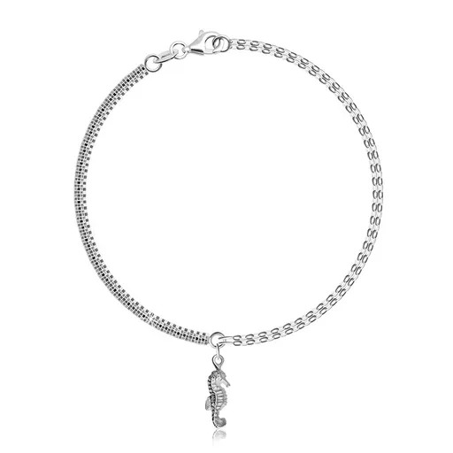 Stříbrný 925 náramek - šachovnicový řetízek, oválná očka, mořský koník