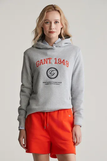 MIKINA GANT REG CREST HOODIE LIGHT GREY MELANGE