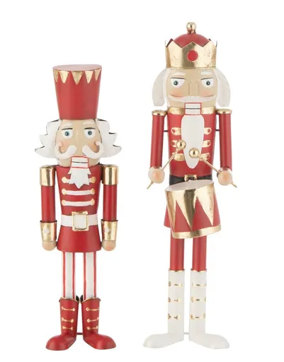 Set 2ks bílo-červená kovová socha Louskáček - 12*12*43 cm J-Line by Jolipa