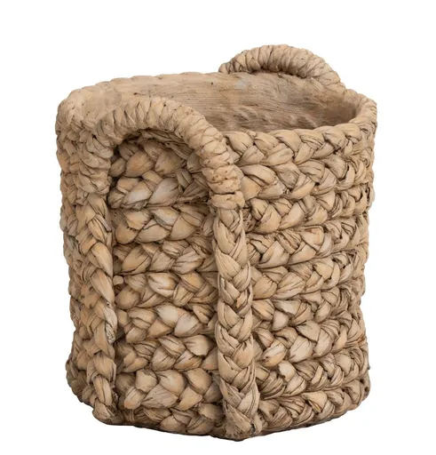 Hnědý cementový květináč s pleteným vzorem z listů Leavia - 26*28*27cm J-Line by Jolipa