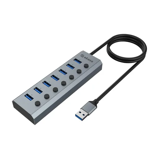 AKASA Hub 7 v 1, USB-A 3.2 Gen 1, šedá