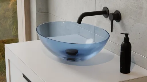 BESCO Umyvadlo na desku ANYA ze syntetické pryskyřice Barva Modrá, Barva sifonu Černá KEANYA50MB