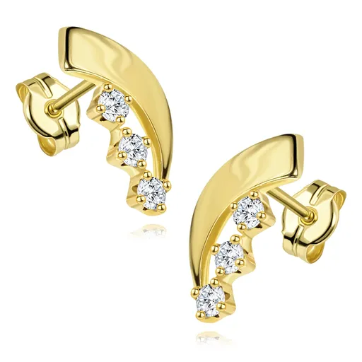 Náušnice ze 14K zlata s asymetrickým obloukem a zirkonovou linií