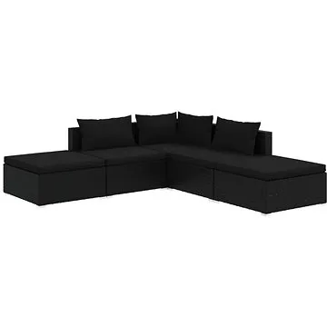 5dílná zahradní sedací souprava s poduškami polyratan černá, 3101608 (3101608)