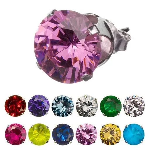 Puzetové náušnice ze stříbra 925 - kruhový barevný zirkon - Barva: Růžová