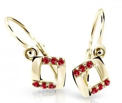 Cutie Jewellery Čtvercové dětské náušnice ze žlutého zlata C2268-10-X-1 červená