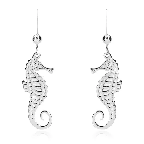 Stříbrné náušnice 925 - blýskavý mořský koník a kulička, africký háček