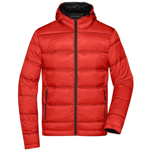 James & Nicholson (Daiber) Lehká pánská péřová bunda s kapucí JN1152 - Ohnivá / černá | S