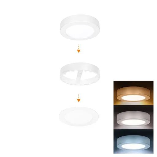 Solight LED mini panel koupelnový 2v1, 3CCT, podhledový/přisazený, 12W, 1020lm, IP54, bílá, kulatý WD240-W