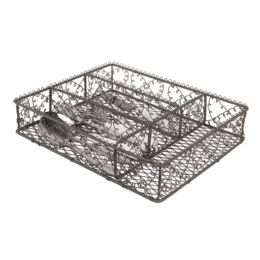 Hnědý antik drátěný zásobník na příbory - 31*25*7 cm  Clayre & Eef