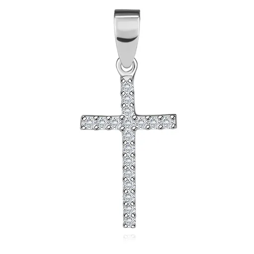 Zlatý přívěsek 14K latinský kříž v bílém zlatě se zirkony